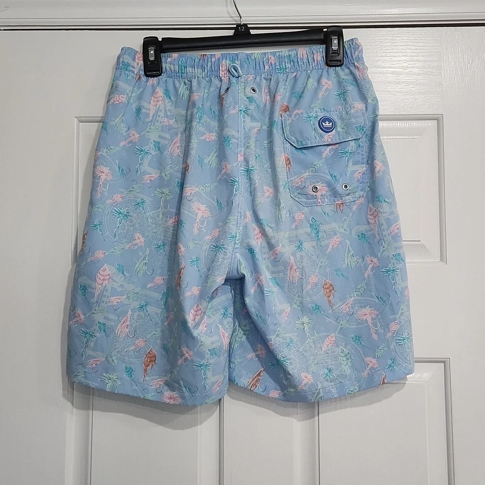 Peter Millar Seaside Collection Cottage Blue Fly Fish Swim Trunks Size Medium